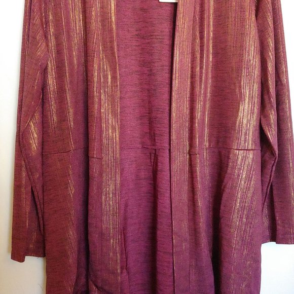 Susan Graver Semi-Sheer Maroon/Gold Long Sleeve Open Jacket Metallic L NWT - Picture 3 of 13